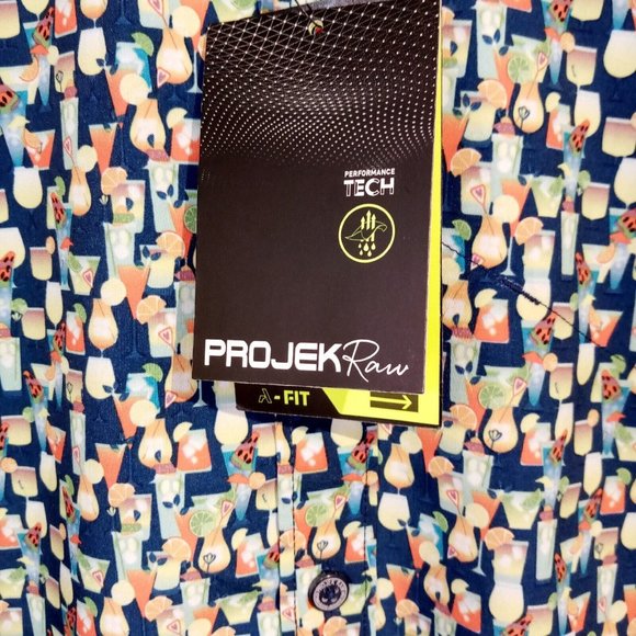 Projek Raw A-Fit Button down shirt  SMALL  Cocktail Print  Stretch  Wicking  NWT - Picture 6 of 11